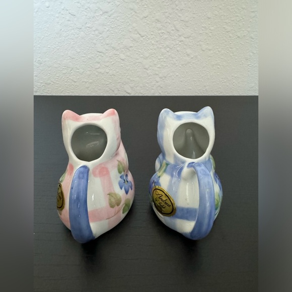 Vtg. Andrea By Sadek 2 Pcs. Kitten Pitcher Creamer Pink and Blue W/Flowers 2.5” - Picture 5 of 8